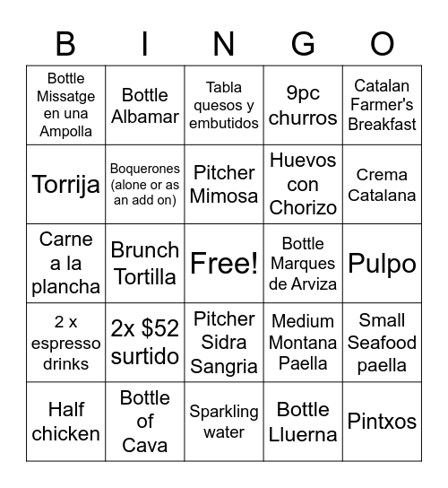 Brunch Bingo! Bingo Card