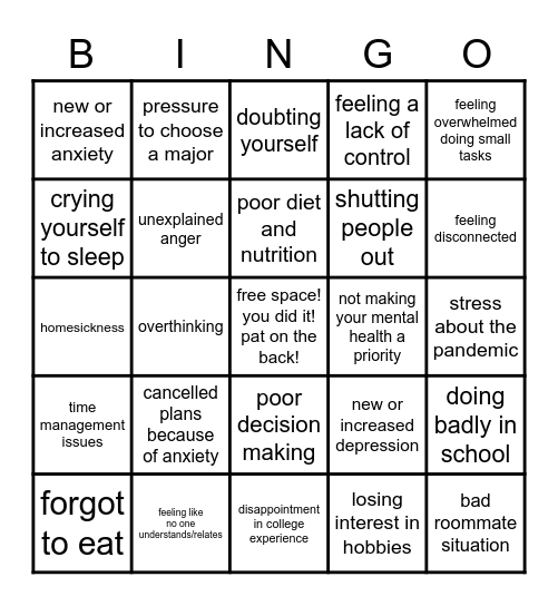 T R A U M A Bingo Card