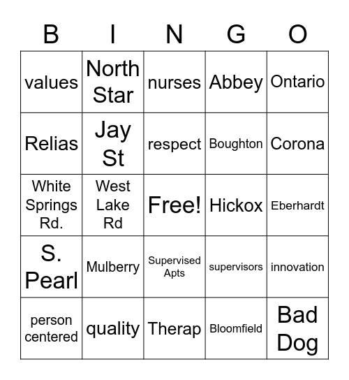 Residential Bingo Card