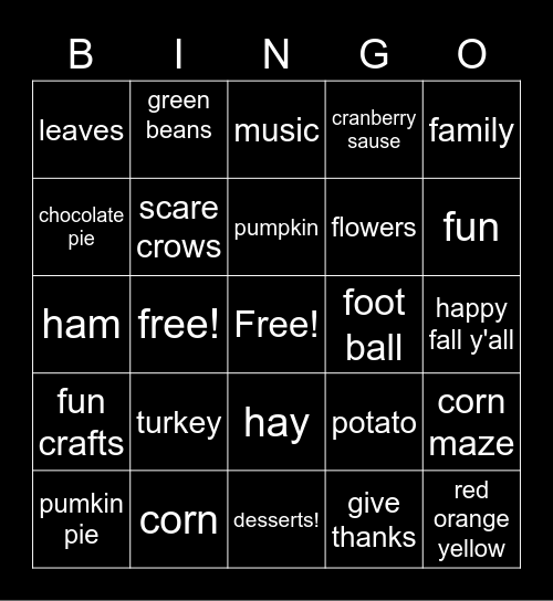 Thanksgiving Bingo Card