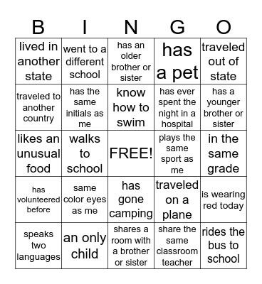 Getting to Know You Bingo Card