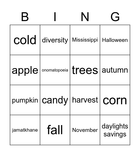 fall festival Bingo Card