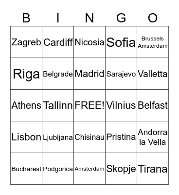 European Capitals Bingo Card