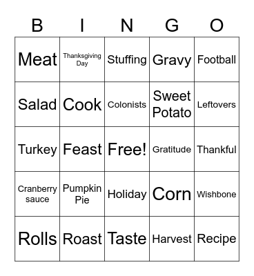 Thanksgiving Bingo Card
