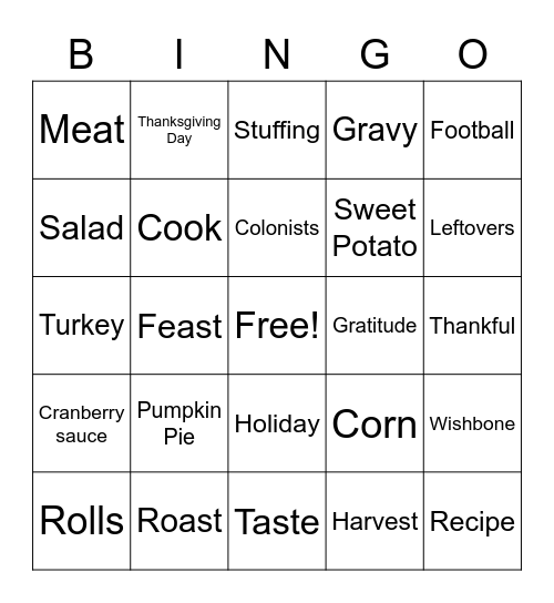 Thanksgiving Bingo Card