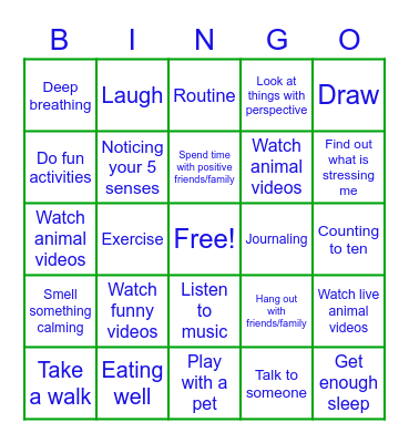 Anxiety Coping Strategies Bingo Card