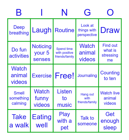 Anxiety Coping Strategies Bingo Card