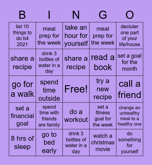 100 days 2020 Bingo Card