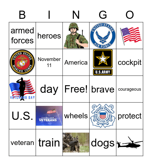 Happy Veterans Day Bingo Card
