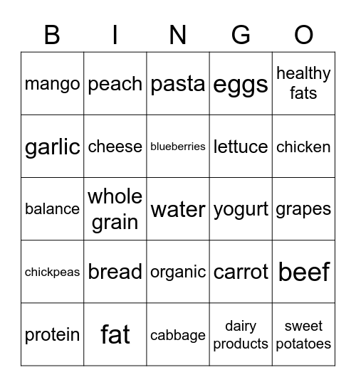 Healthy Food Bingo Card