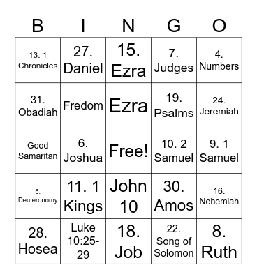 Bible Bingo Card