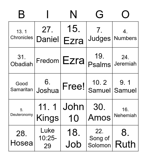 Bible Bingo Card