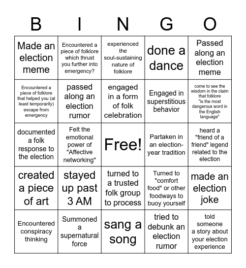 In the past 4 days, I have Bingo Card