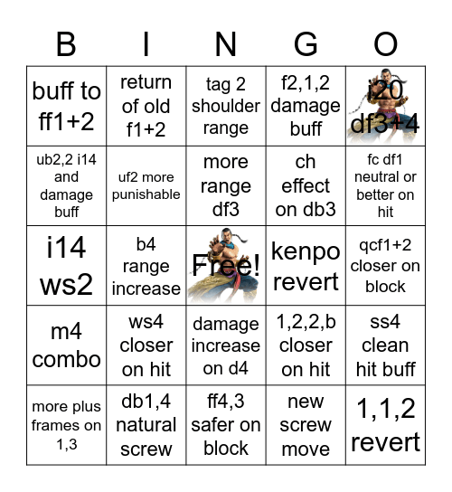 Feng Season 4 Changes Bingo Card