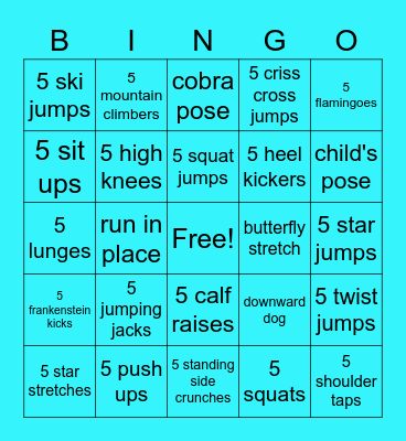 Fitness Bingo Card