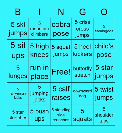 Fitness Bingo Card