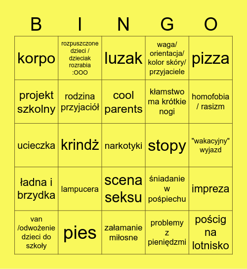 Amerykańskie komedie Bingo Card