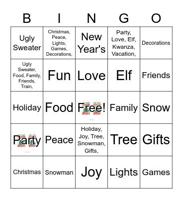 Ugly Sweater Bingo Card