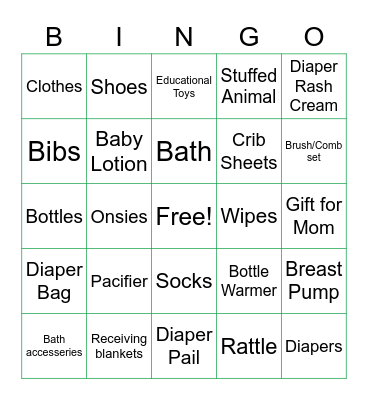 Baby Shower Gift Bingo Card