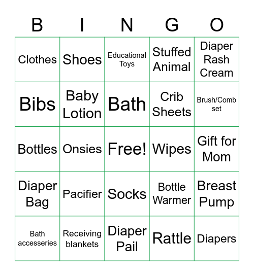 Baby Shower Gift Bingo Card