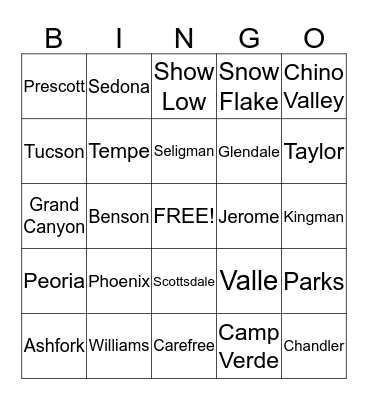 Arizona Bingo Card