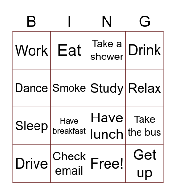 Daily life activities Bingo Card