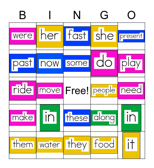 Sight Word Bingo Card