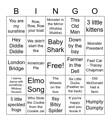 Charlie's Favorite Songs Bingo Card