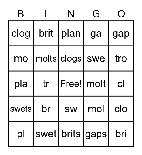 CL PHONICS Bingo Card