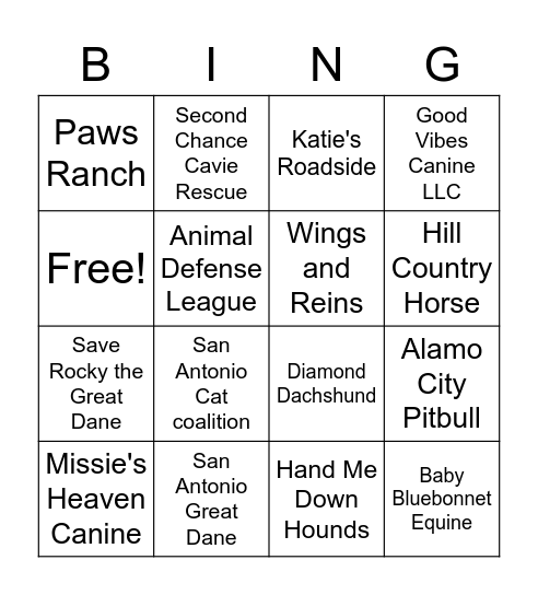 Rescue Bingo Card