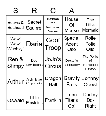 CARTOONS Bingo Card