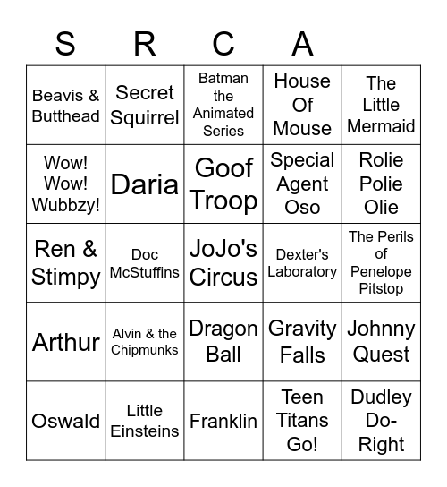 CARTOONS Bingo Card