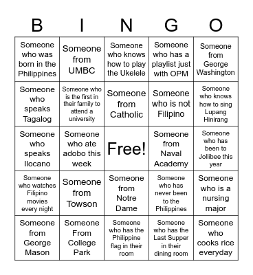 D6 picnic Bingo Card