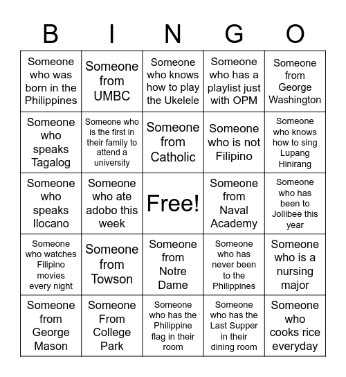 D6 picnic Bingo Card