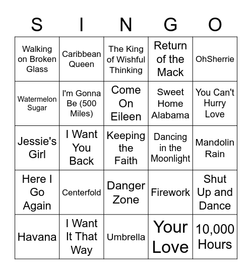 SINGO 2.0 Bingo Card