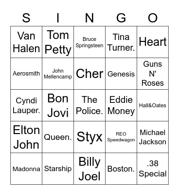 But who sings it? Bingo Card