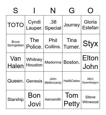 But who sings it? Bingo Card