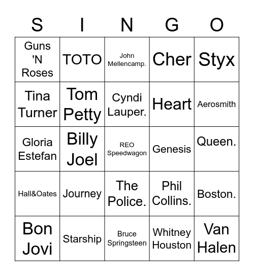 But who sings it? Bingo Card