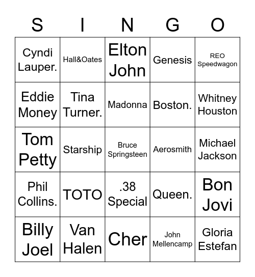 But who sings it? Bingo Card