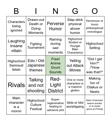 Anime Tropes Bingo Card