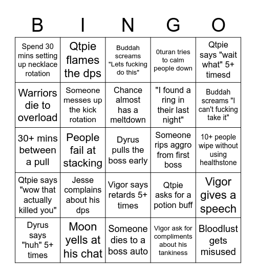 Project 30 Bingo Card