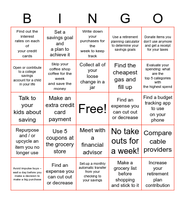 Week 2 FINFIT Bingo Card Bingo Card