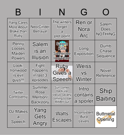 RWBY Volume 8 Bingo! Bingo Card