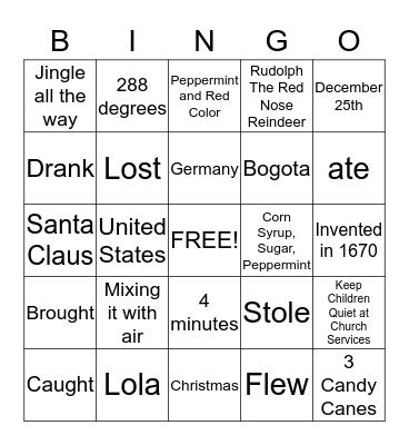 Ms. Carolina's Candy Cane Bingo 5 Bingo Card
