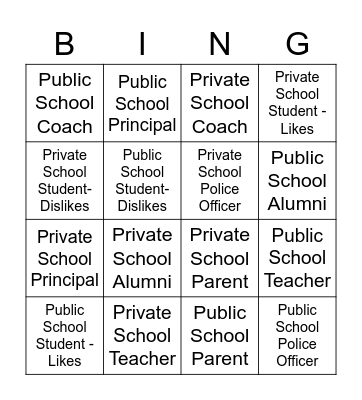 Private Schools vs. Public Schools Bingo Card