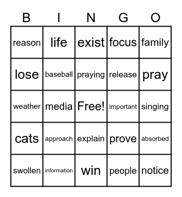The Father's Voice Bingo Card
