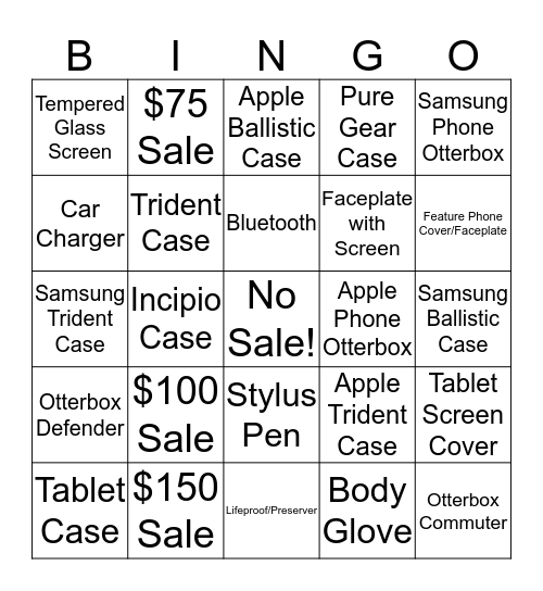Accessory Sales Bingo Card