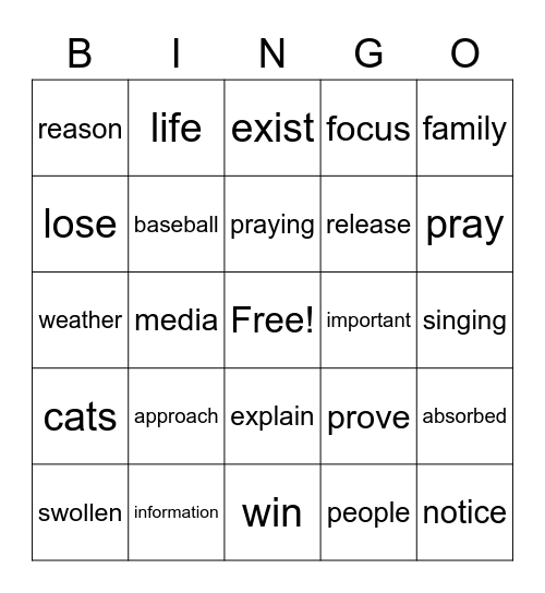 The Father's Voice Bingo Card