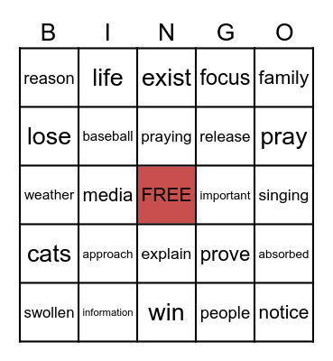 The Father's Voice Bingo Card