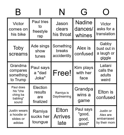 Panquility Game Night Bingo Card